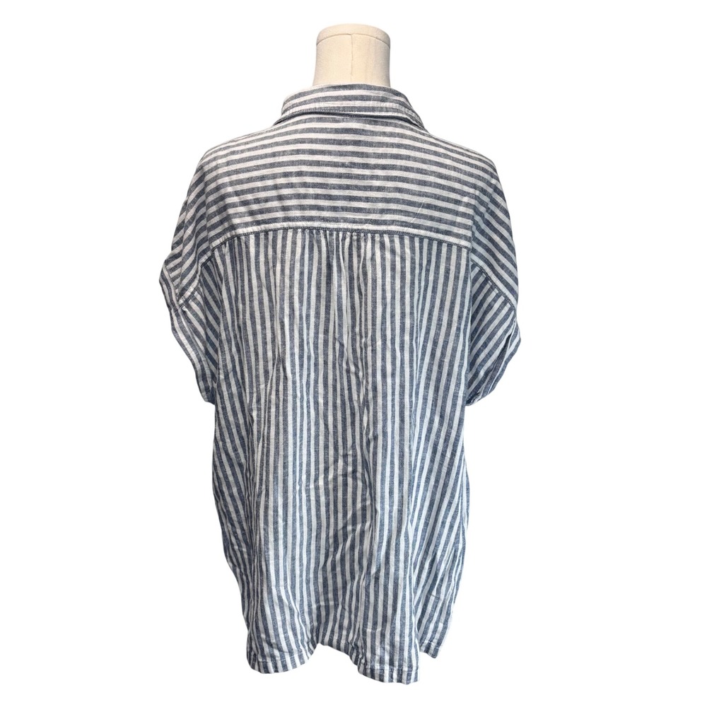 VTG Orvis Button Up Shirt Blue White Striped Linen Coastal Nautical Beach XL - Picture 3 of 12